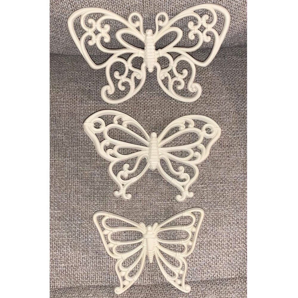 3 Vintage Homco 7537 Butterfly Wall Hangings Decor White Plastic Home Interiors